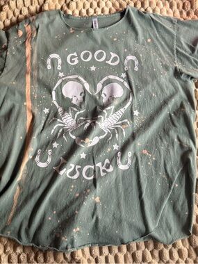 Good Luck Green Bleach-Splatter Short Sleeve Tee